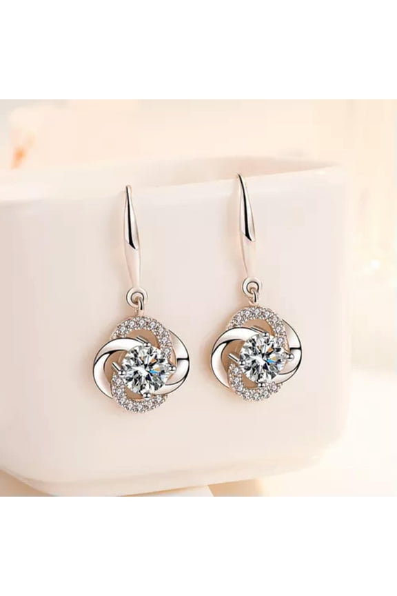 Crystal Zircon Clover Dangle Drop 925 Silver Earrings Jewelry 2 Color-white
