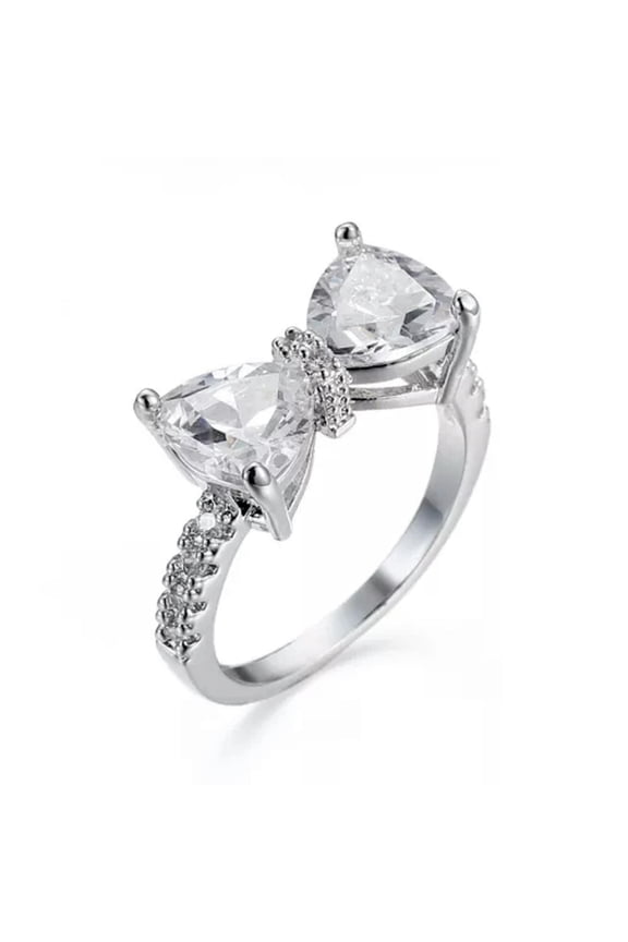 Crystal Zircon Stone 925 Sterling Silver Bow Rings Women Fashion Silver Ring-7#