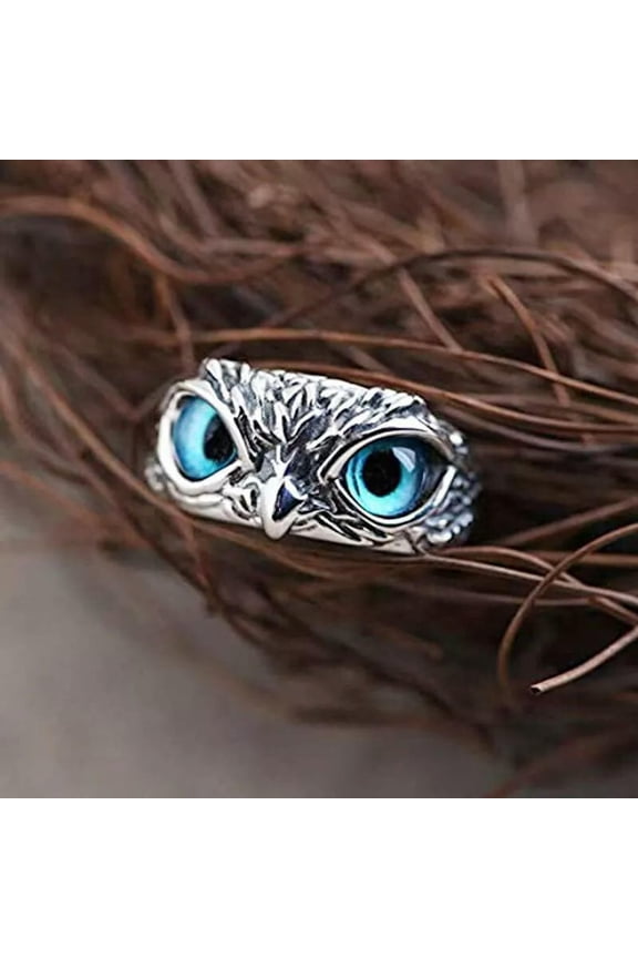 Cute Animals Blue Eyes Owl Open Rings for Women/Men Daily Wear Adjustable Size