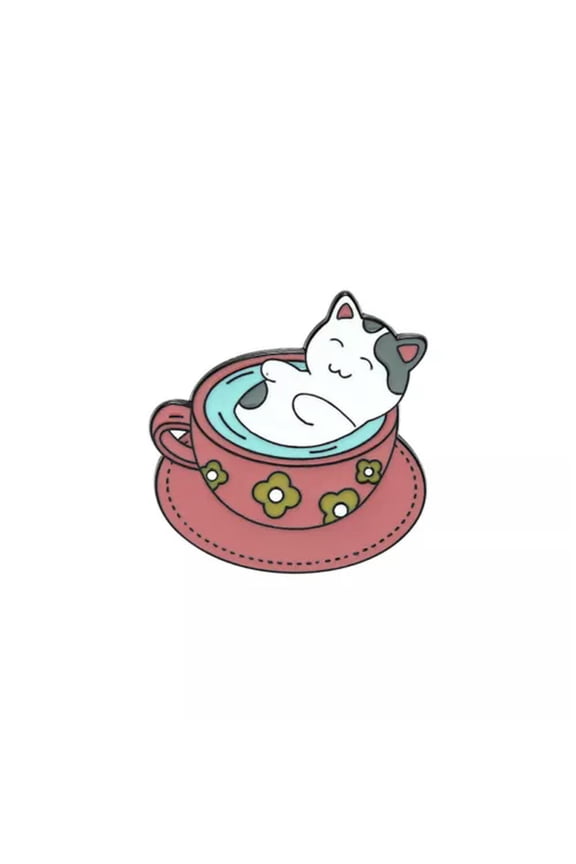 Cute Cartoon Coffee Cat Cup Brooch Personalized Enamel Pin Backpack Lapel Badge-2