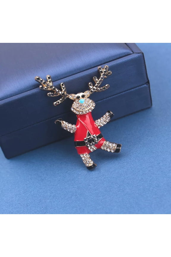 Cute Christmas Animal Brooch Cartoon Moose Enamel Rhinestone Pin