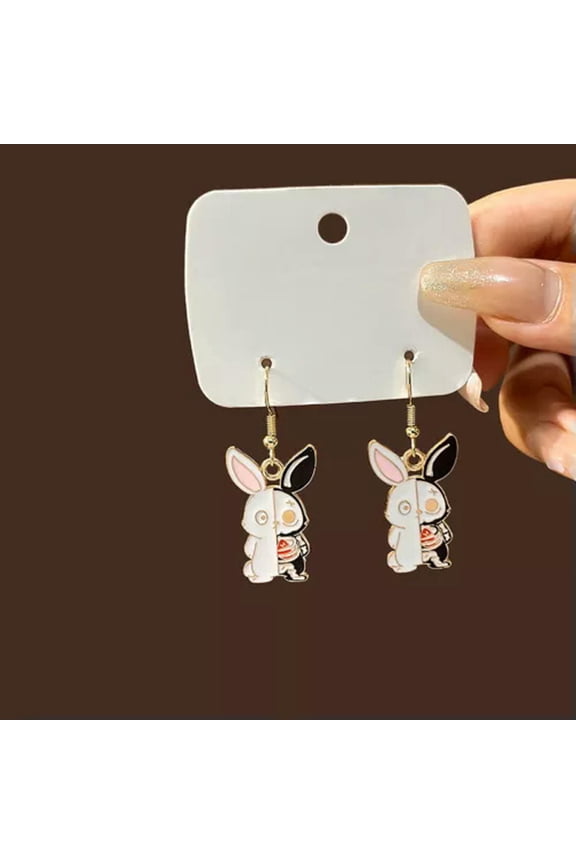 Cute Halloween Bat Cat Gold Plated Ear Hook Earrings Dangle Women Jewelry Gift-Rabbit