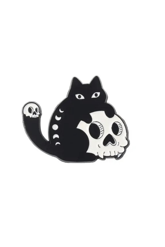 Cute Halloween Cartoon Enamel Lapel Collar Pin Corsage Brooch Xmas Jewelry Gifts-Skeleton Cat-4