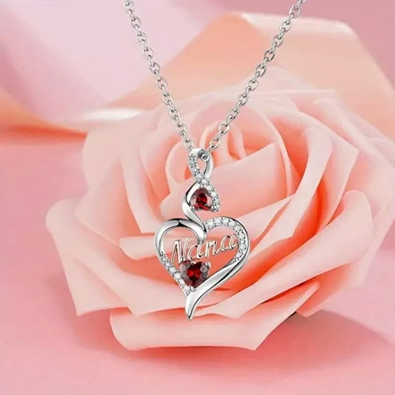 MATROOY Cute "Nana" Heart Shape Rhinestone Pendant Necklace