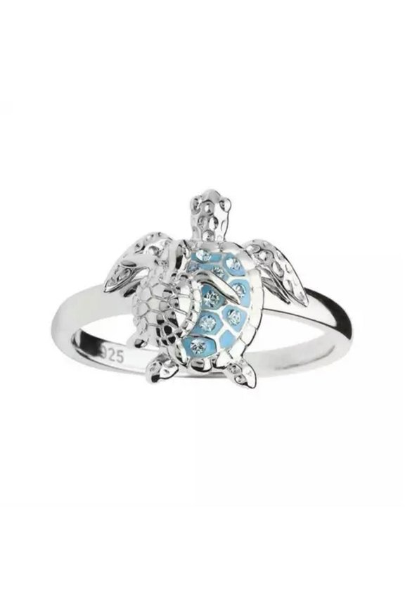Cute Sea Turtles Silvery Rings for Women Party Daily Wear Jewelry Gift Size 6-10-7-Silver