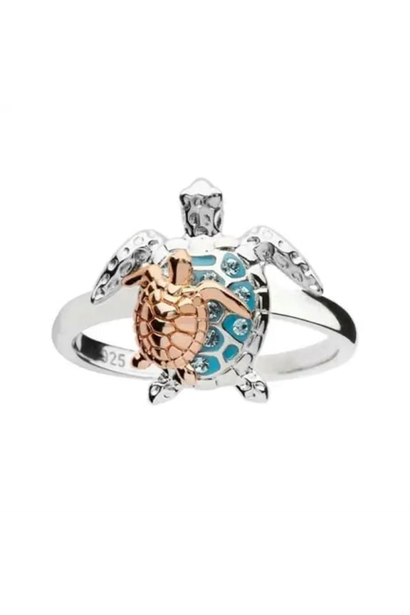 Cute Sea Turtles Silvery Rings for Women Party Daily Wear Jewelry Gift Size 6-10-8-Gold