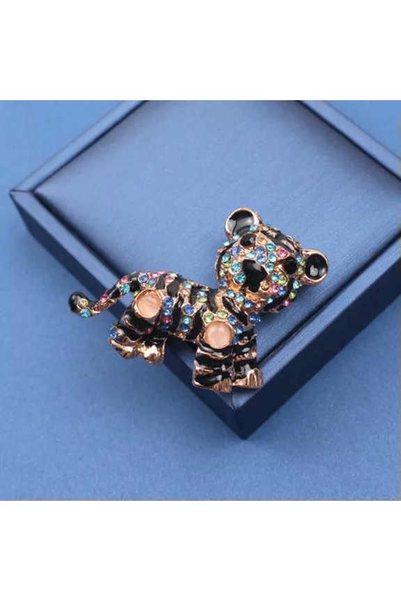 Cute Tiger Brooch with Rhinestones Electroplated Oil Drip Enamel Pin-s1