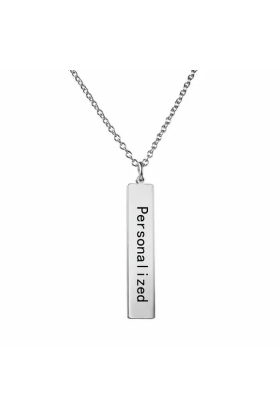 DIY Personalized Custom Engraved Name Letters Stainless Steel Necklace Unisex-Silver rectangle