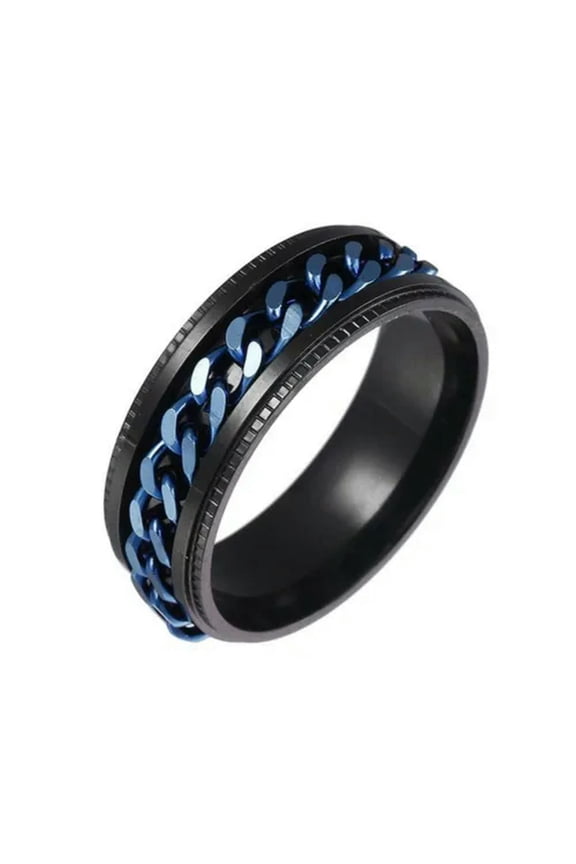 Dark Blue Chain Spinner Ring Black Stainless Steel Anti Anxiety Fidget Band-10