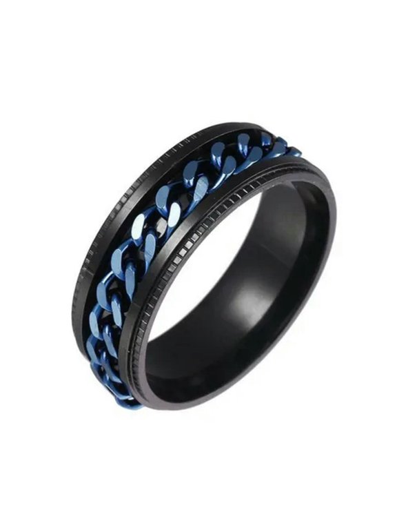 Dark Blue Chain Spinner Ring Black Stainless Steel Anti Anxiety Fidget Band-13