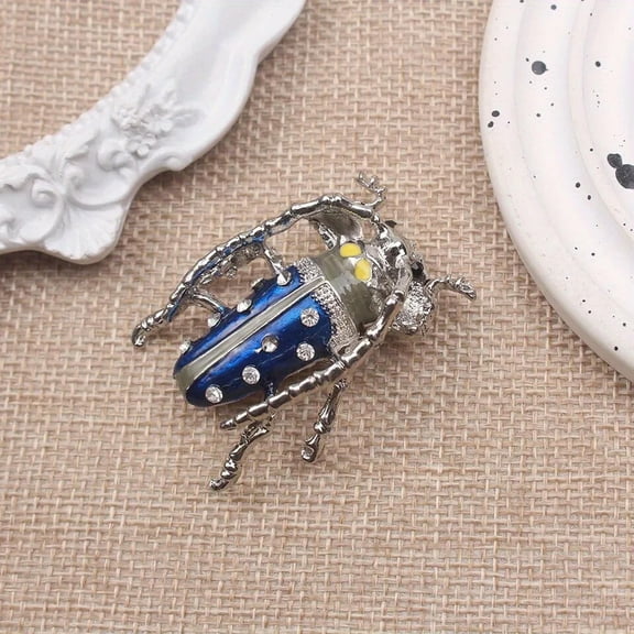 MATROOY Dark Blue Insect Brooch with Rhinestones Beetle Skylark Pin For Cool Man