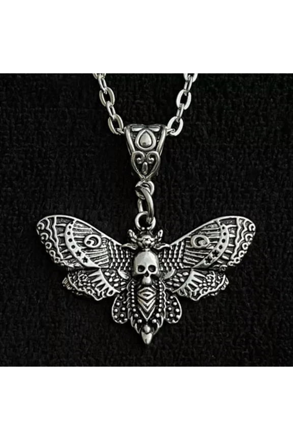 Death Moth Necklace Pendant Sugar Chain Skull Gothic Butterfly Goth Silver NEW/-silver