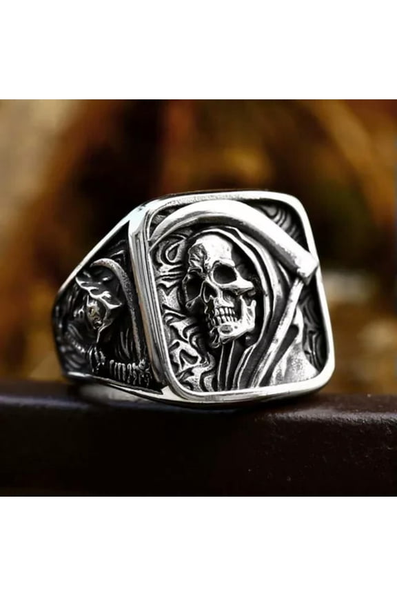 Death Skull Ring 316L Stainless Steel Punk Vintage Biker Rock Men Rings-11
