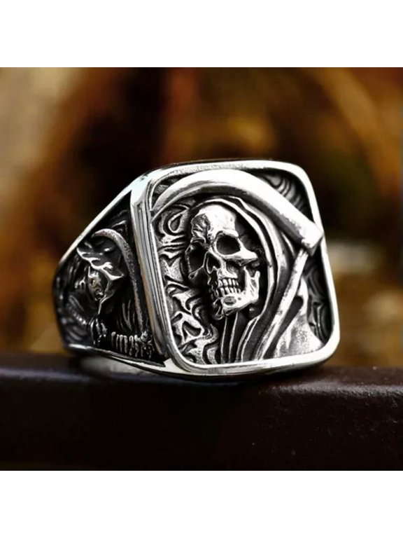 Death Skull Ring 316L Stainless Steel Punk Vintage Biker Rock Men Rings-7