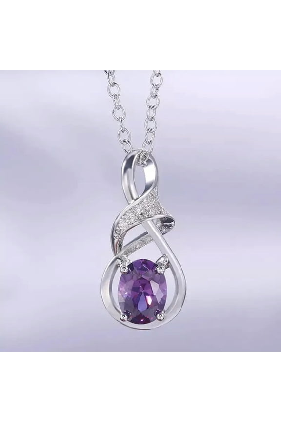 Delicate Silver Oval Amethyst Gemstone Necklace