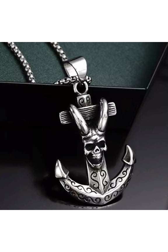 Demonic Skull Anchor Pendant Necklace Men's Gothic Retro Jewelry Chain 24" Gift