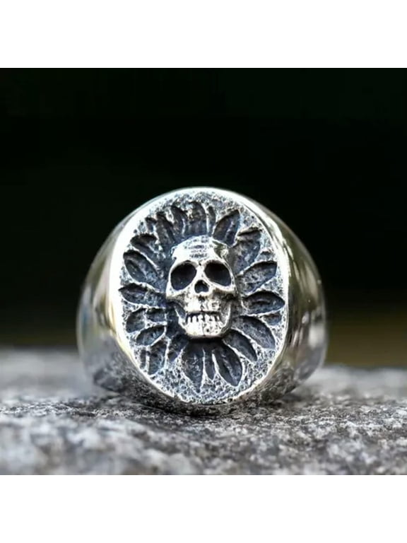Domineering Gothic Sun Flower Skull Ring Stainless Steel Biker Jewelry Ring-11