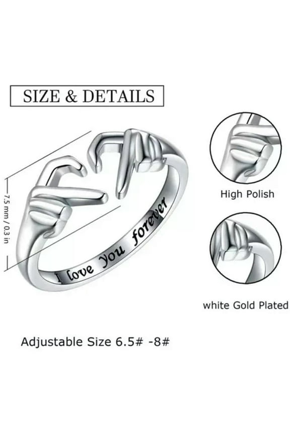 Double Hand Heart Couple Rings Love Heart Adjustable Friendship Promise Jewe_tu-Gold-