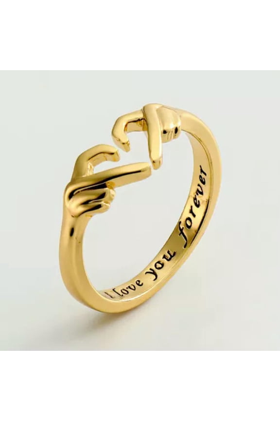 Double Hand Heart Couple Rings Love Heart Adjustable Friendship Promise Jewelry-Gold-