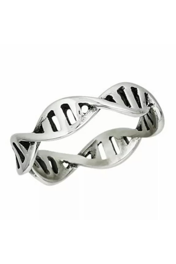 Double Helix DNA Ring Silver Stainless Steel Geneticist Thumb Band Sizes 6-10-6