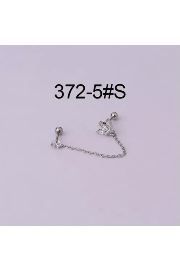 Double Lobe Piercing Earring Chain Studs For Two Holes Silver Golden Pin Jewelry-5 silver