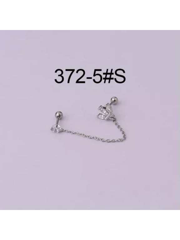 Double Lobe Piercing Earring Chain Studs For Two Holes Silver Golden Pin Jewelry-5 silver