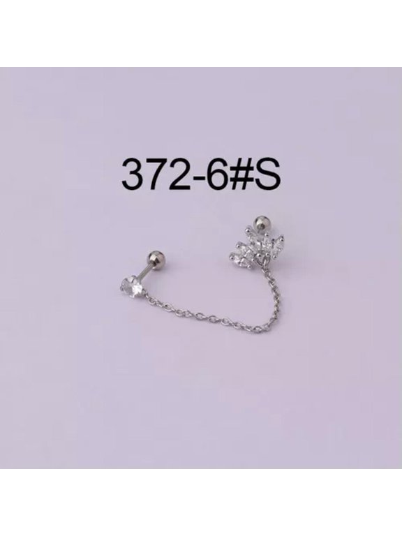 Double Lobe Piercing Earring Chain Studs For Two Holes Silver Golden Pin Jewelry-6 silver
