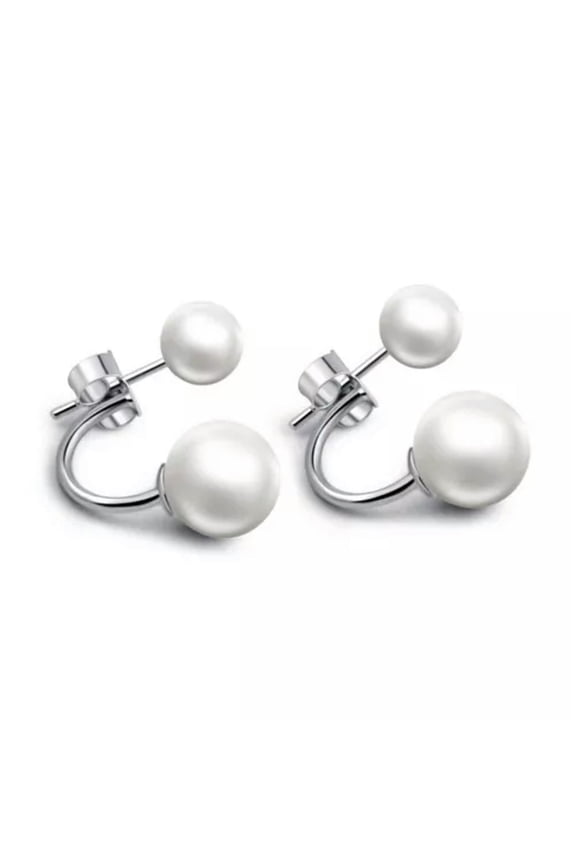 Double Side Earing Crystal Ball Stud Earrings Women's Simulated Pearl Earrings-silver