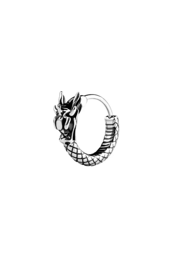 Dragon Hoop Earring Stainless Steel Earring Ear Buckle Circle Earring Gothic --1pc steel color
