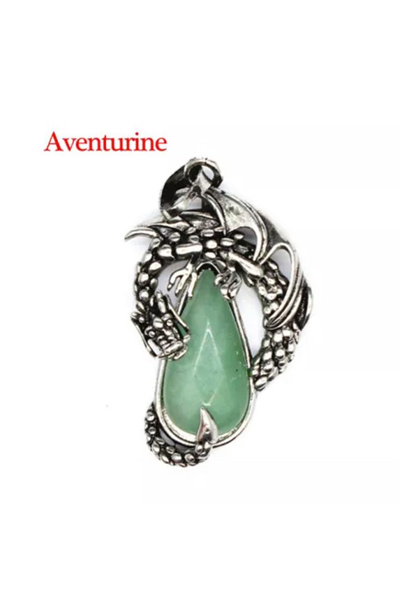 Dragon Wrapped Natural Gemstone Wyvern Wivern Pendant Magic Reiki Healing Amulet-Aventurine