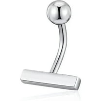 MATROOY T Straight Belly Navel Ring Simple Body Piercing Beach Button Jewelry Stainless-Silver