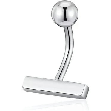 MATROOY T Straight Belly Navel Ring Simple Body Piercing Beach Button Jewelry Stainless-Silver