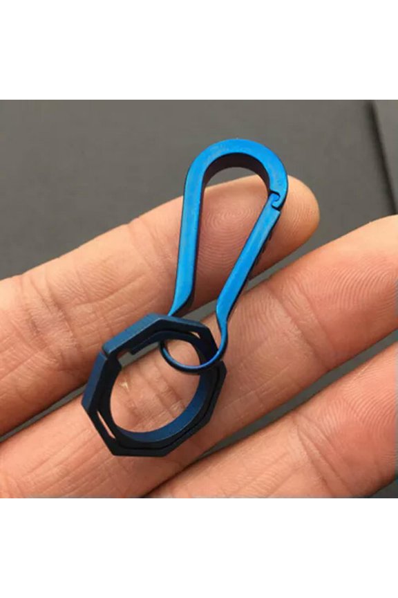 EDC Portable Titanium Alloy Keychain W/ Octagon Ring Quick Hanging Buckle Tool-S-blue+20mm ring