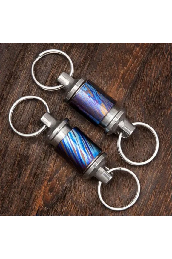 EDC Titanium Timascus Insert Buckle Ring Portable Double Keychain Pendant Tool