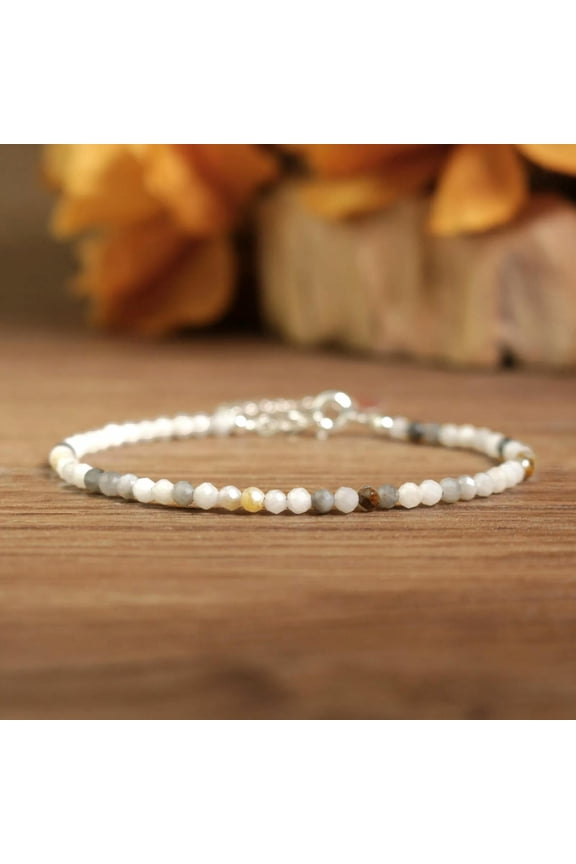 Eagle Eye Agate 3mm Tiny Bead Crystal Healing Protection Reiki Dainty Bracelet