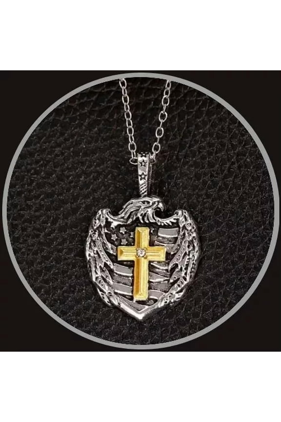 Eagle Shaped American Flag Cross Pendant Necklace Jewelry