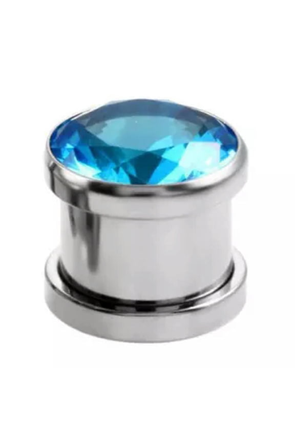 Ear Plug Zircon Crystal Gem Metal Flesh Tunnel SCREW ON Ear Piercing 10mm /-blue-10mm