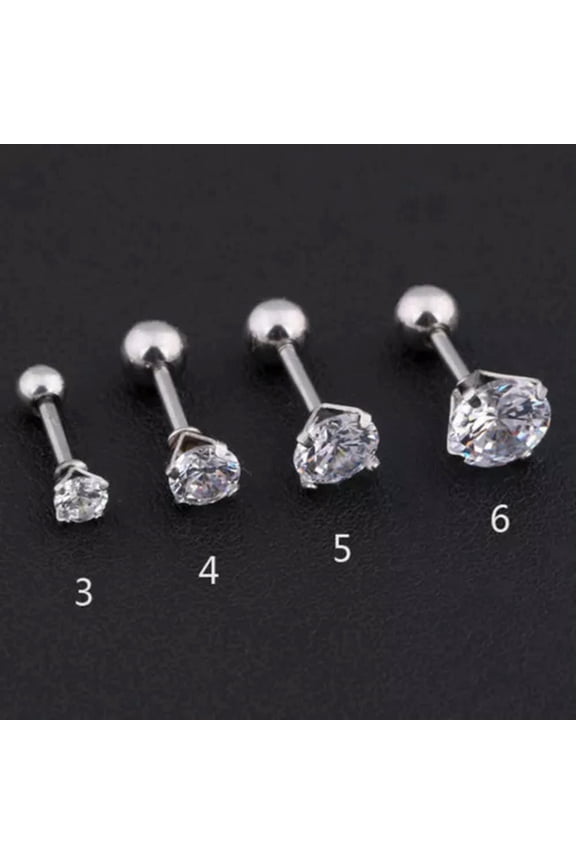 Earing Prong Tragus Cartilage Piercing Stud Earring Ear Ring Titanium S s2 -silver-3MM