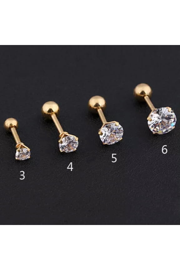Earing Prong Tragus Cartilage Piercing Stud Earring Ear Ring Titanium Stee !-gold-4MM
