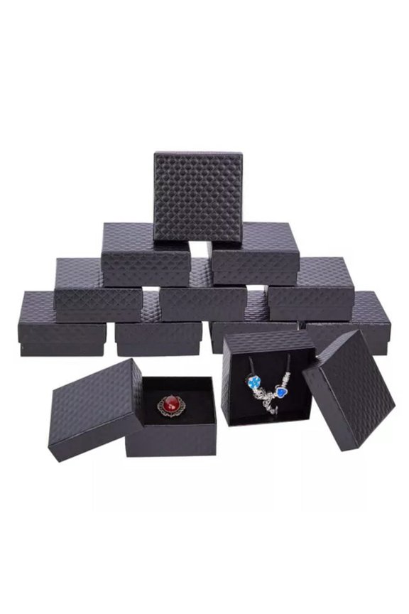 Earring Ring Pendant Jewelry Boxes Square 12 Pack 2.95" Present Packing-Black