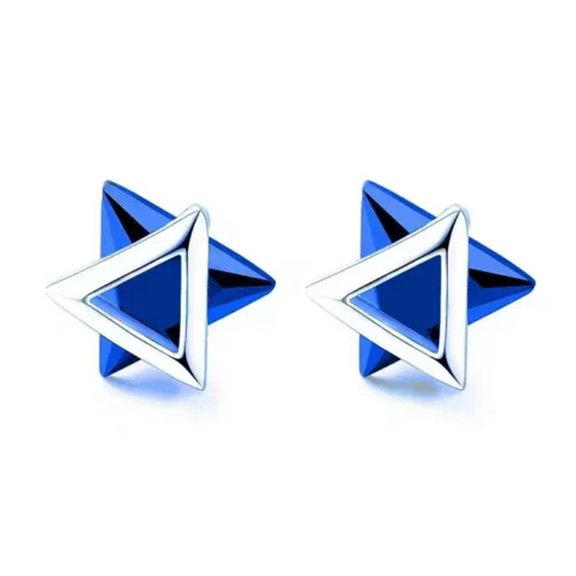 MATROOY Earrings imitation Mosan diamond triangle sex apathy wind plated platinum triang-Blue