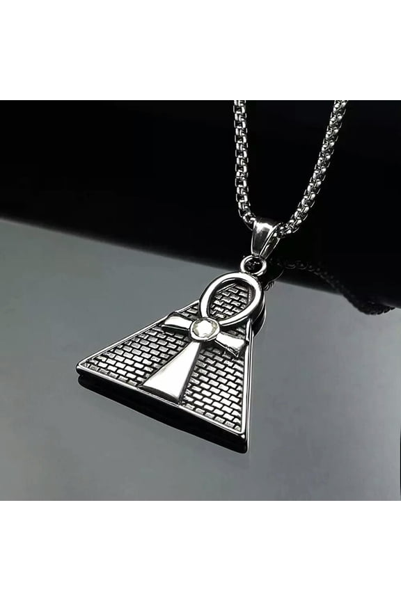 Egypt Pyramid Ankh Cross Pendant Necklace For Men Punk Rock Jewelry Chain 24"