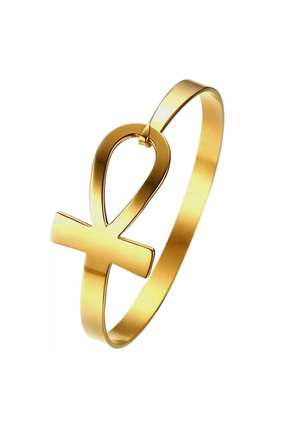 Egyptian Ankh Cuff Bracelet Gold PVD Plated Stainless Steel Aunk Bangle