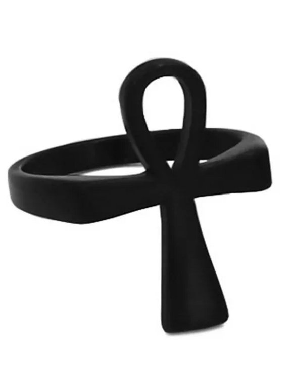 Egyptian Ankh Ring Black Stainless Steel Ancient Egypt Spiritual Aunk Band-8