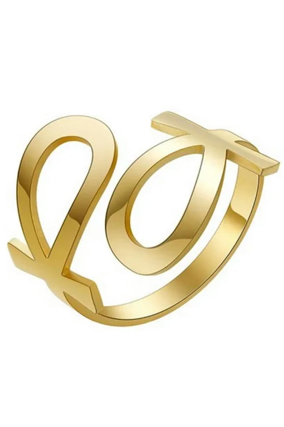 Egyptian Double Ankh Ring Gold PVD Plated Stainless Steel Spiritual Wrap Band-9.5