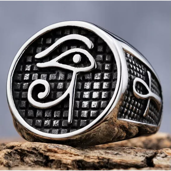 MATROOY Egyptian Eye Of Horus Ra Udjat Amulet Pharaoh Eyes Ankh Cross Rings for Men 7-13-12