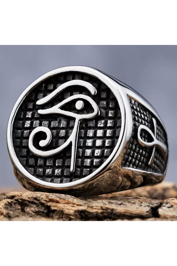 Egyptian Eye Of Horus Ra Udjat Amulet Pharaoh Eyes Ankh Cross Rings for Men 7-13-12
