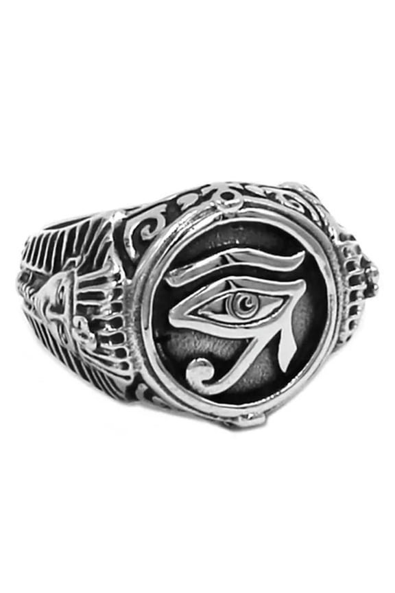 Egyptian Eye of Ra Ring Stainless Steel Ancient Egypt King Tut Signet Band-9