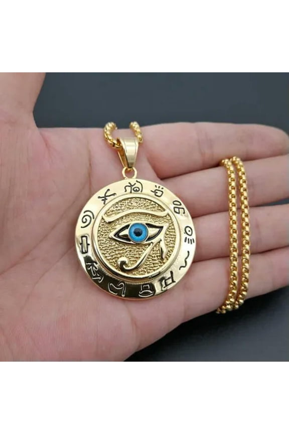 Egyptian Pharaoh Eye of Horus Ra Pendant Necklace Protection Jewelry Chain 24"-Gold