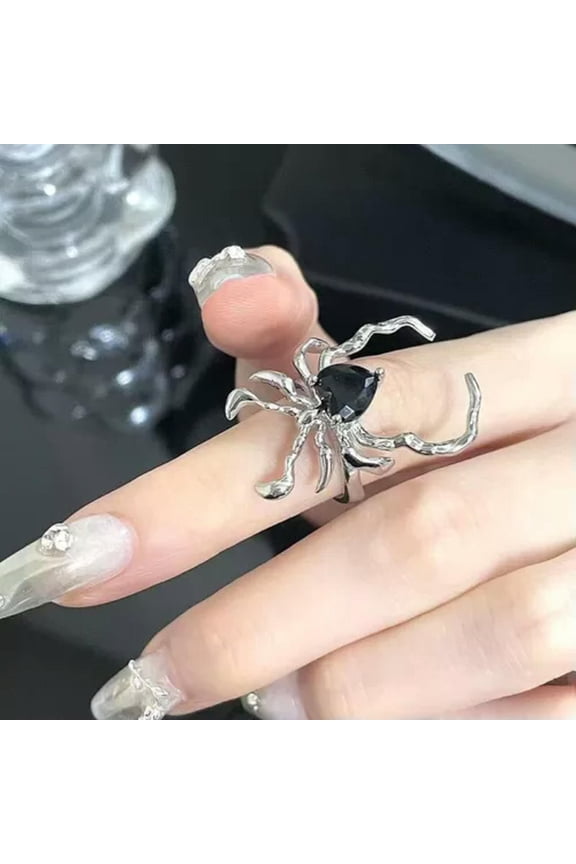 Electroplating Heart Spider Opening Finger Rings Halloween Punk Gothic Ring-1
